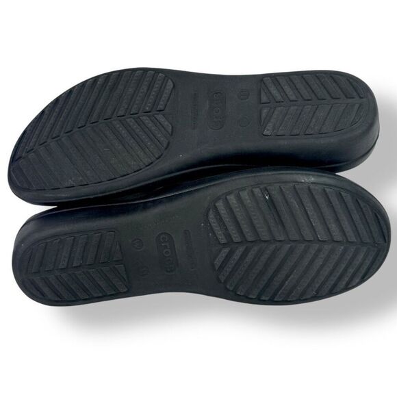 Crocs Sanrah Wedge Sandals Black Metallic Gold Circle Medallion Ring Womens 11 - Picture 12 of 13